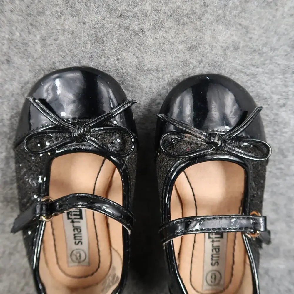 Smart Fit Shoes Toddler Baby 6 Mary Jane Ballet Flats Black Patent Bow Girls